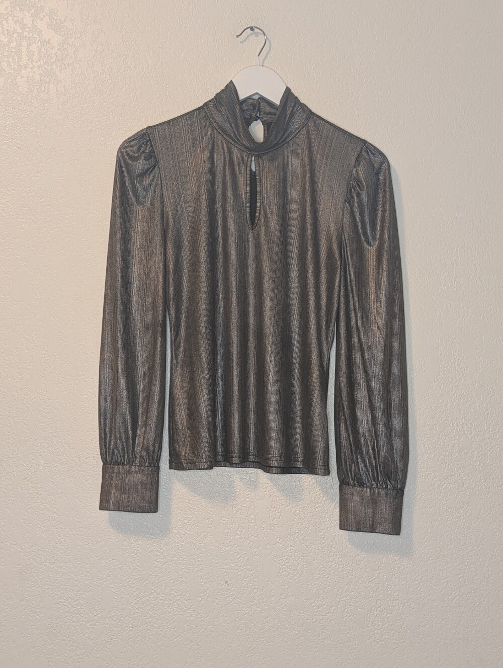 Alice Blue Metallic Mock Neck Long Sleeve Top